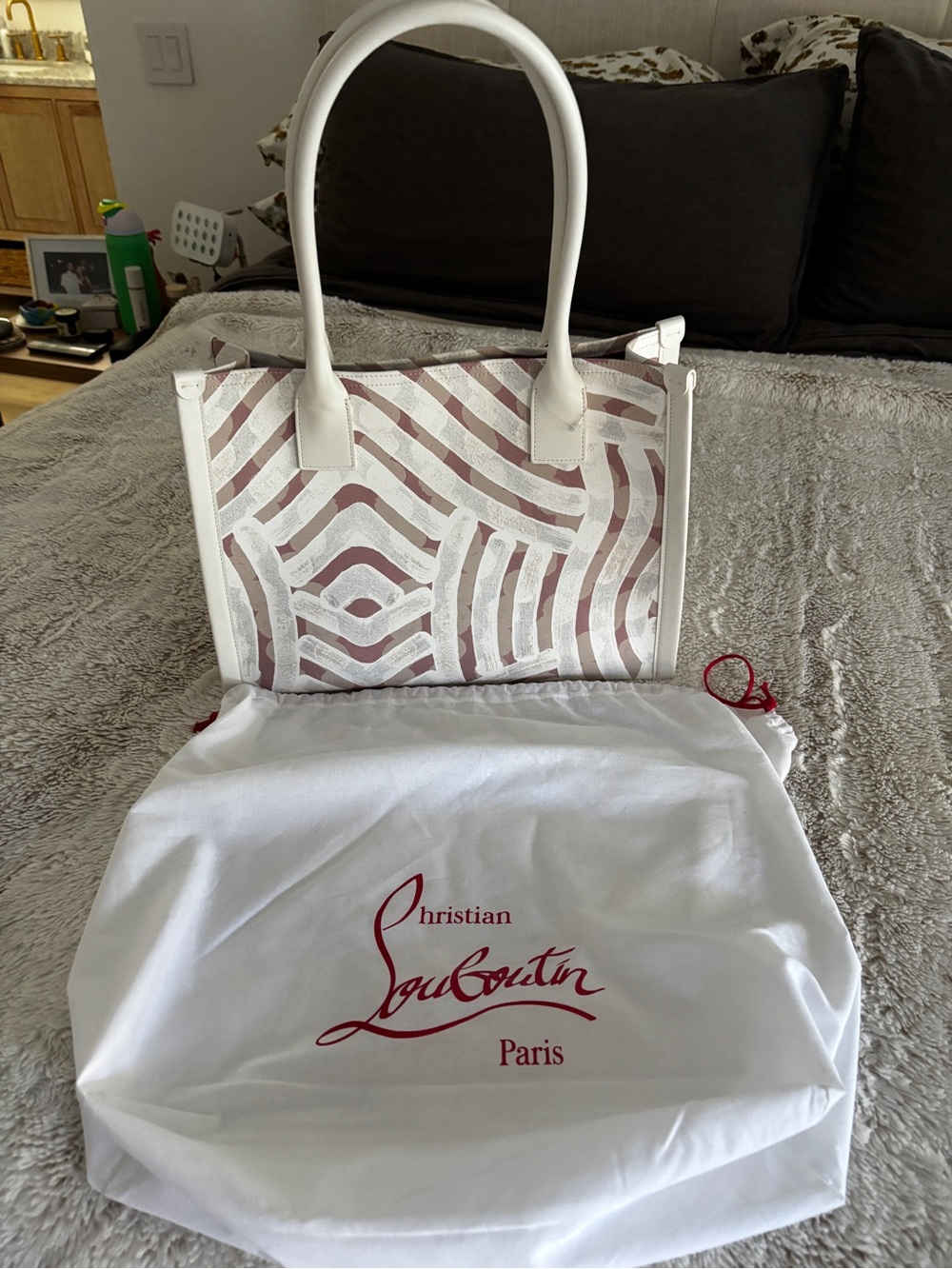 Christian Louboutin White & Blush Patterned Leather Tote